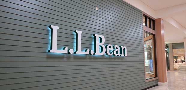 L.L. Bean sign outside of a mall storefront