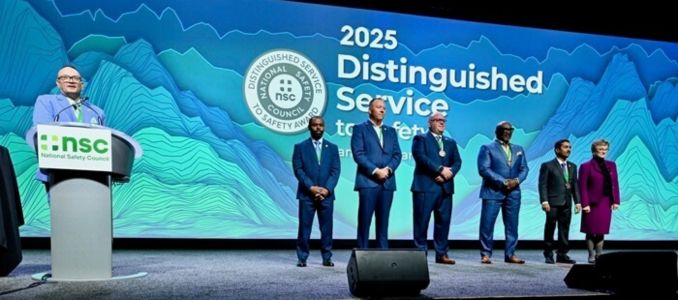 Distinguished Service to Safety award-winners (from left) Kevin R. Cannon, Shaun Carvalho, Dr. Jay Harf, William "Jack" Jackson and Dr. Veera Kumar Mohan