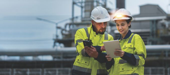 Facility Safety Workers Using a Tablet