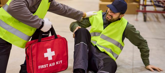 Injured worker being assisted