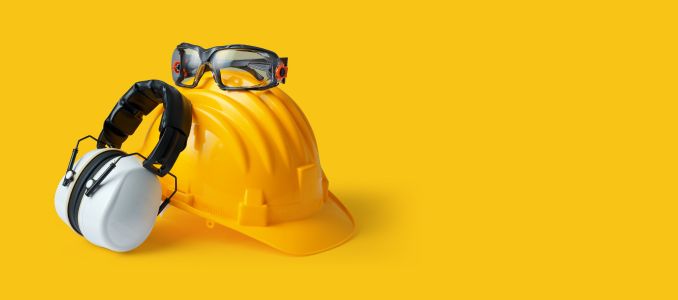 Protective gear on a yellow background