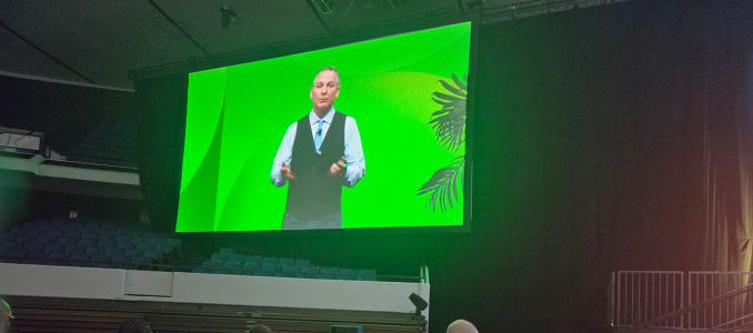 Keynote speaker Dan Chuparkoff on screen at ASSP 2026