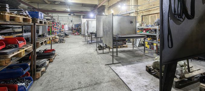 Factory floor with welding stations