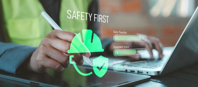 Zero accident and safety first concept industrial worker using tablet
