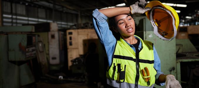 worker or engineer feeling tired from hot weather over heat in the factory