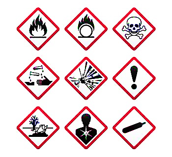 There are eight pictograms OSHA wants to be regularly used to denote chemical hazards, and one non-mandatory pictogram, an environmental one to indicate aquatic toxicity.