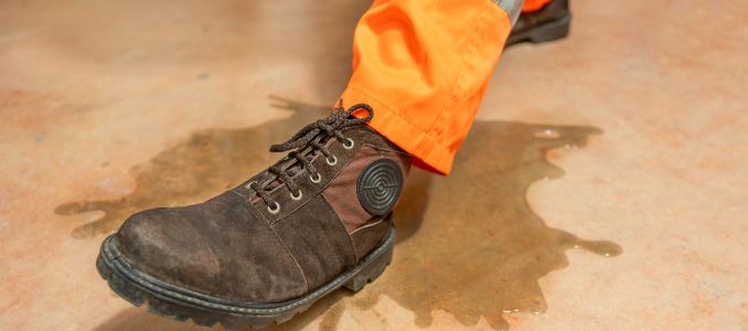 Worker slipping on liquid