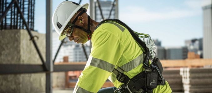 Construction worker wearing hard hat