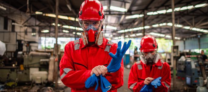 Workers Wearing Sturdy Gloves