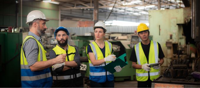 Safety workers having a meeting