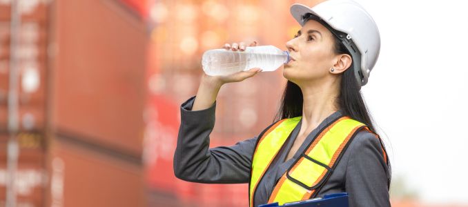 Dock yard worker drinking water
